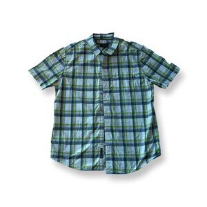 Marmot Shirt Mens Large Green Button Up Outdoor Hiking Camp Short Sleeve Plaid
